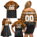 Personalized GWS Giants Family Matching Off Shoulder Short Dress and Hawaiian Shirt Polynesian Tribal Pattern Heritage Football
