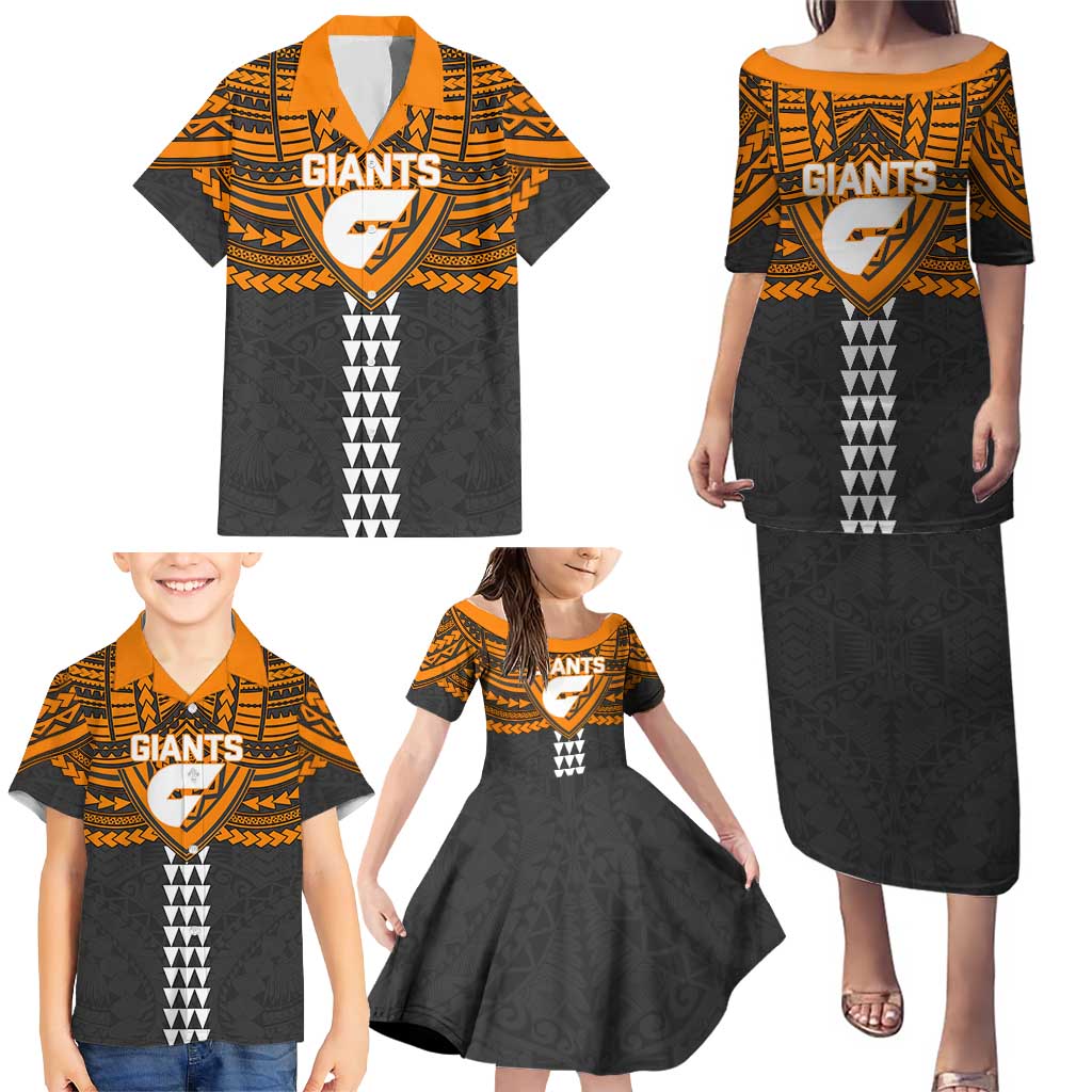 Personalized GWS Giants Family Matching Puletasi and Hawaiian Shirt Polynesian Tribal Pattern Heritage Football