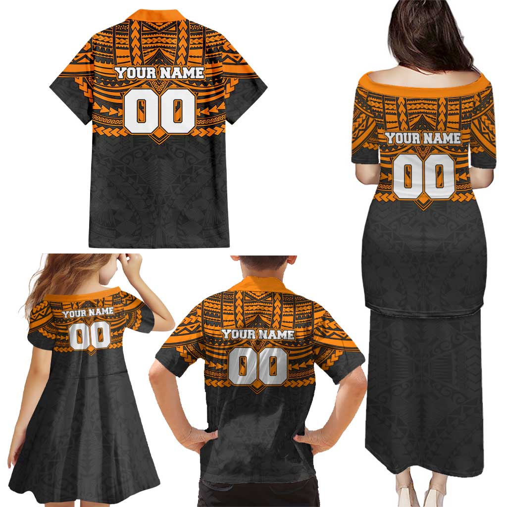 Personalized GWS Giants Family Matching Puletasi and Hawaiian Shirt Polynesian Tribal Pattern Heritage Football