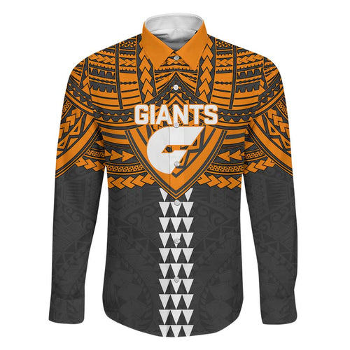 Personalized GWS Giants Family Matching Puletasi and Hawaiian Shirt Polynesian Tribal Pattern Heritage Football