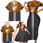 Personalized GWS Giants Family Matching Short Sleeve Bodycon Dress and Hawaiian Shirt Polynesian Tribal Pattern Heritage Football