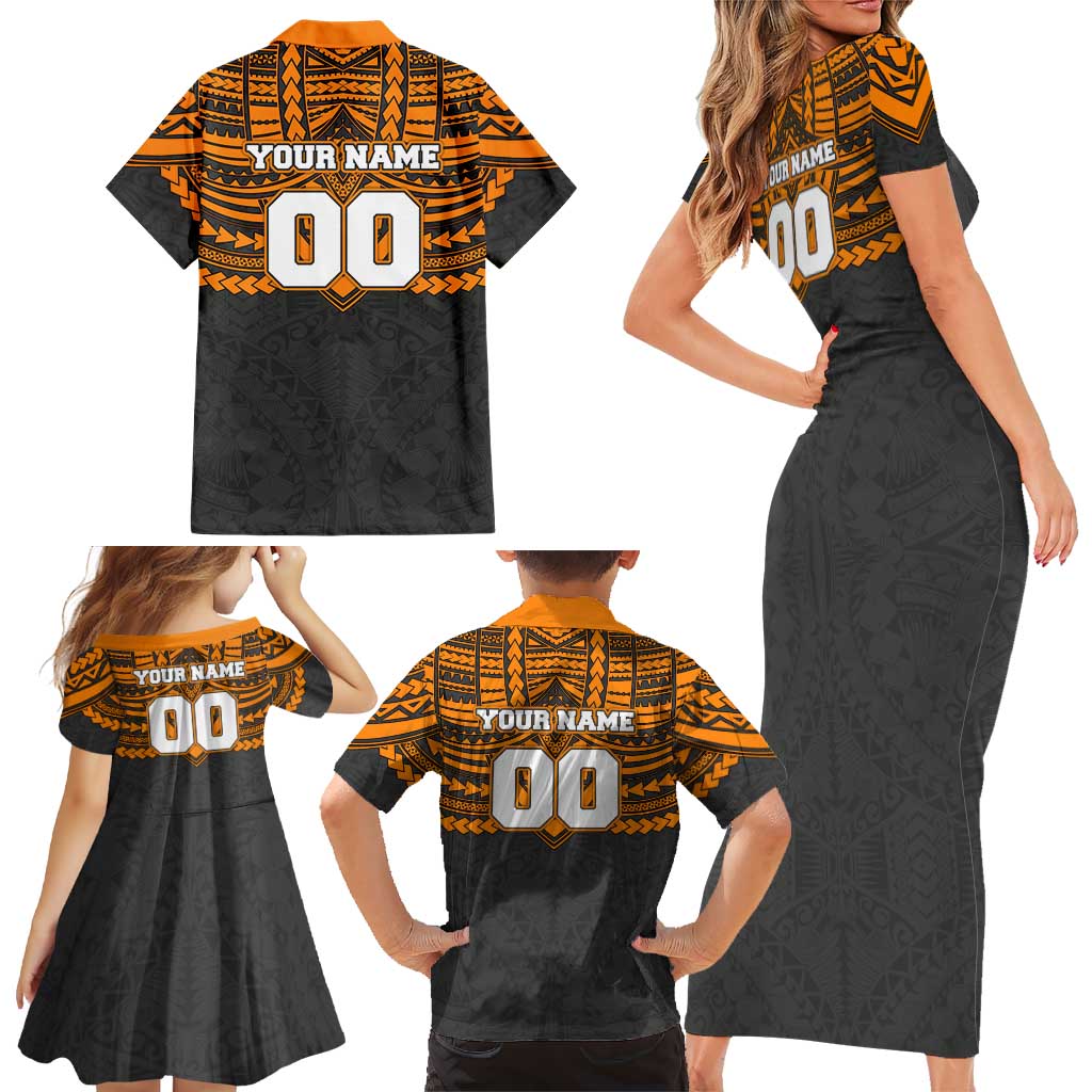 Personalized GWS Giants Family Matching Short Sleeve Bodycon Dress and Hawaiian Shirt Polynesian Tribal Pattern Heritage Football