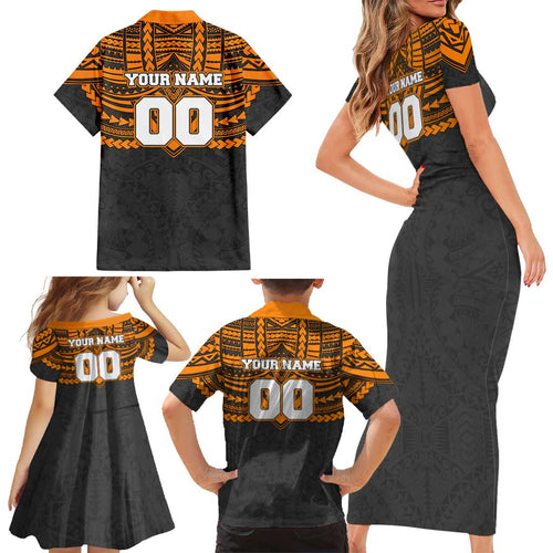 Personalized GWS Giants Family Matching Short Sleeve Bodycon Dress and Hawaiian Shirt Polynesian Tribal Pattern Heritage Football