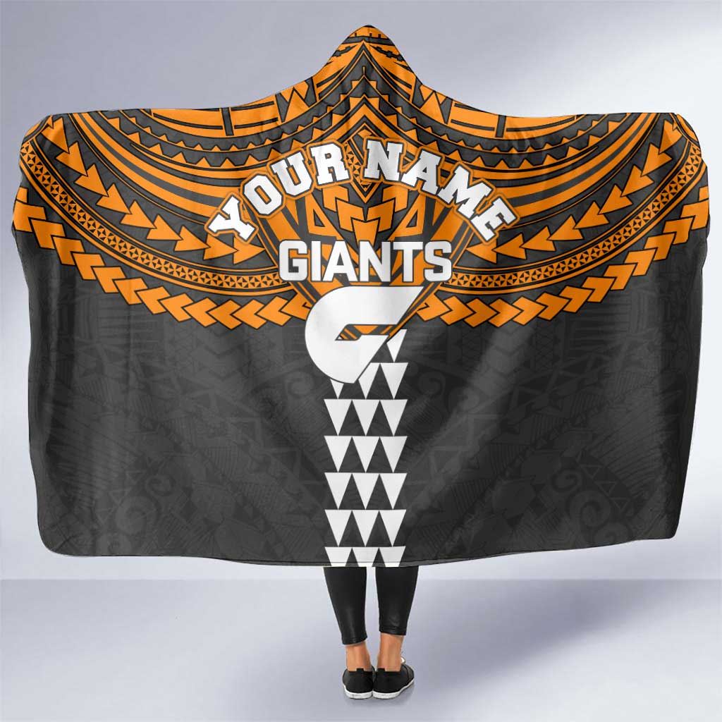 Personalized GWS Giants Hooded Blanket Polynesian Tribal Pattern Heritage Football