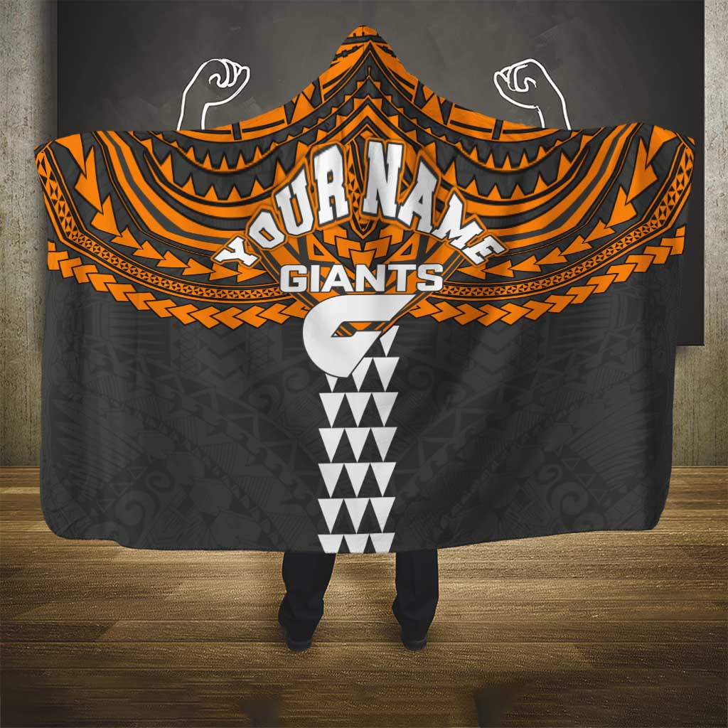 Personalized GWS Giants Hooded Blanket Polynesian Tribal Pattern Heritage Football