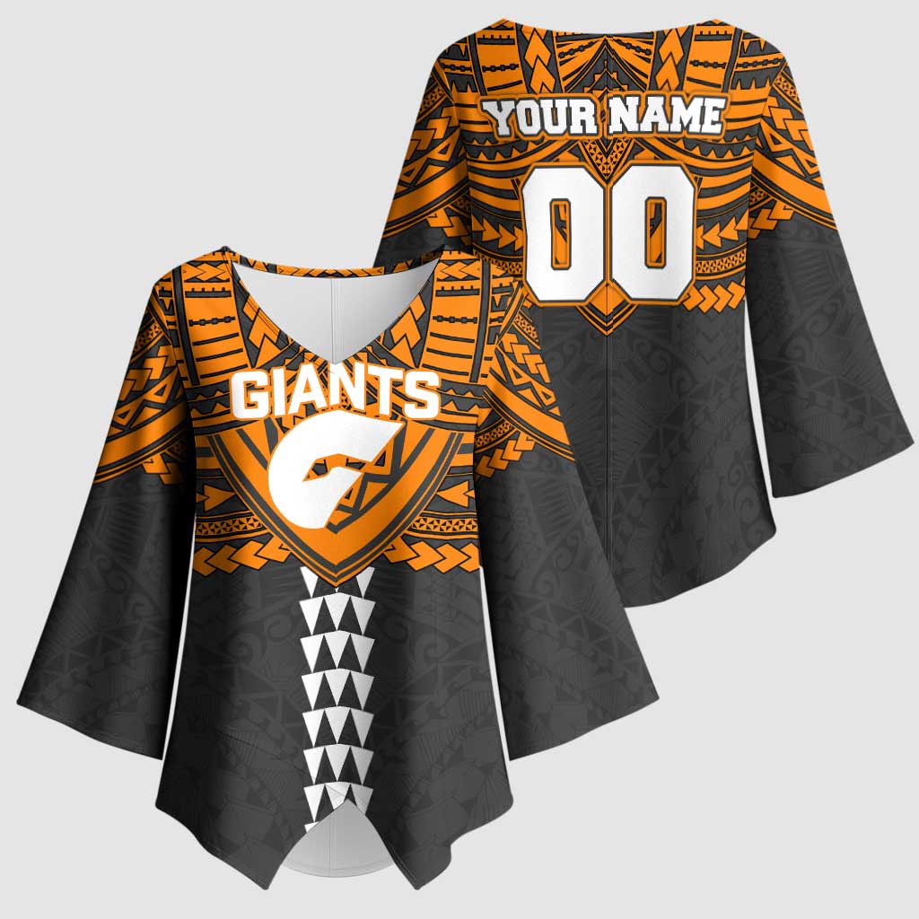 Personalized GWS Giants Kimono Sleeve Blouse Polynesian Tribal Pattern Heritage Football