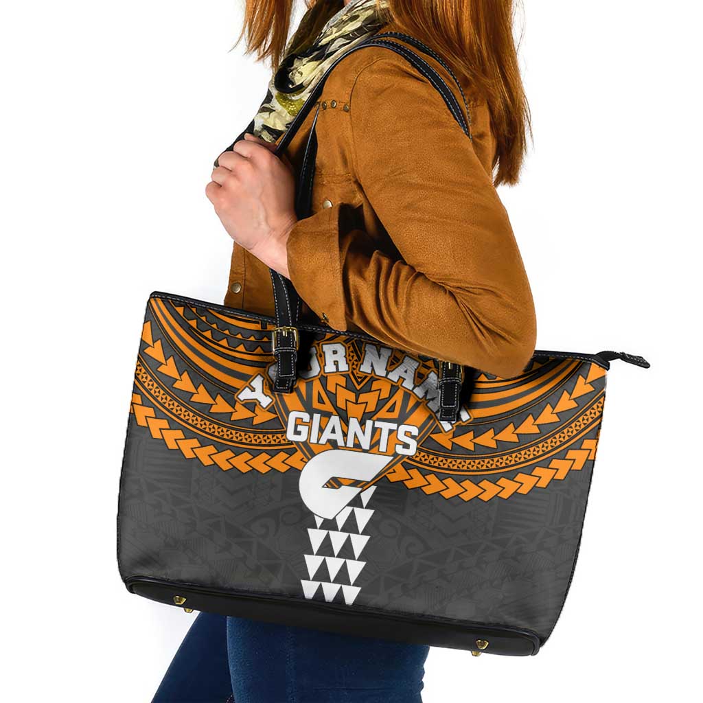 Personalized GWS Giants Leather Tote Bag Polynesian Tribal Pattern Heritage Football