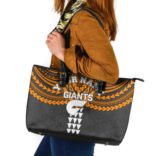 Personalized GWS Giants Leather Tote Bag Polynesian Tribal Pattern Heritage Football