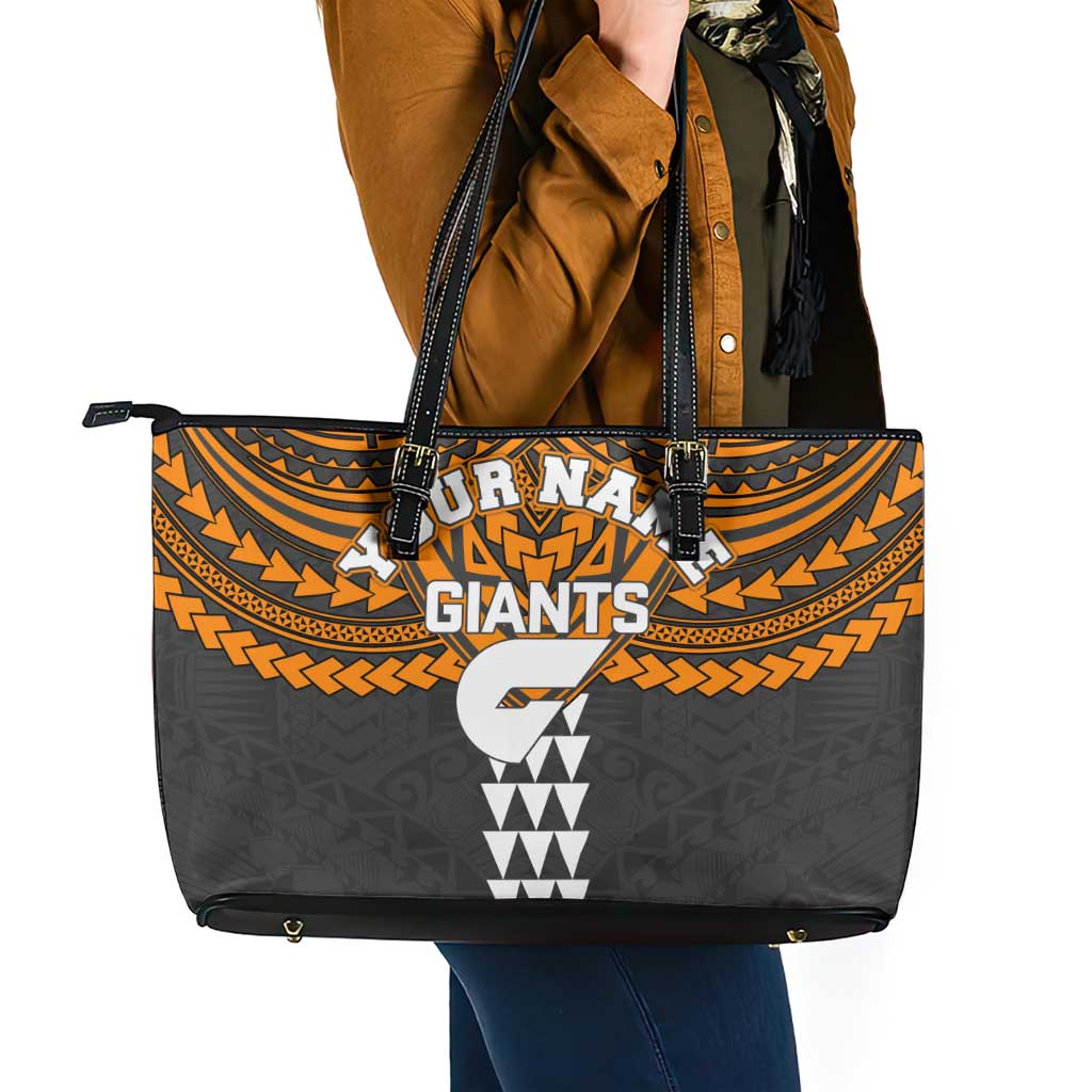 Personalized GWS Giants Leather Tote Bag Polynesian Tribal Pattern Heritage Football
