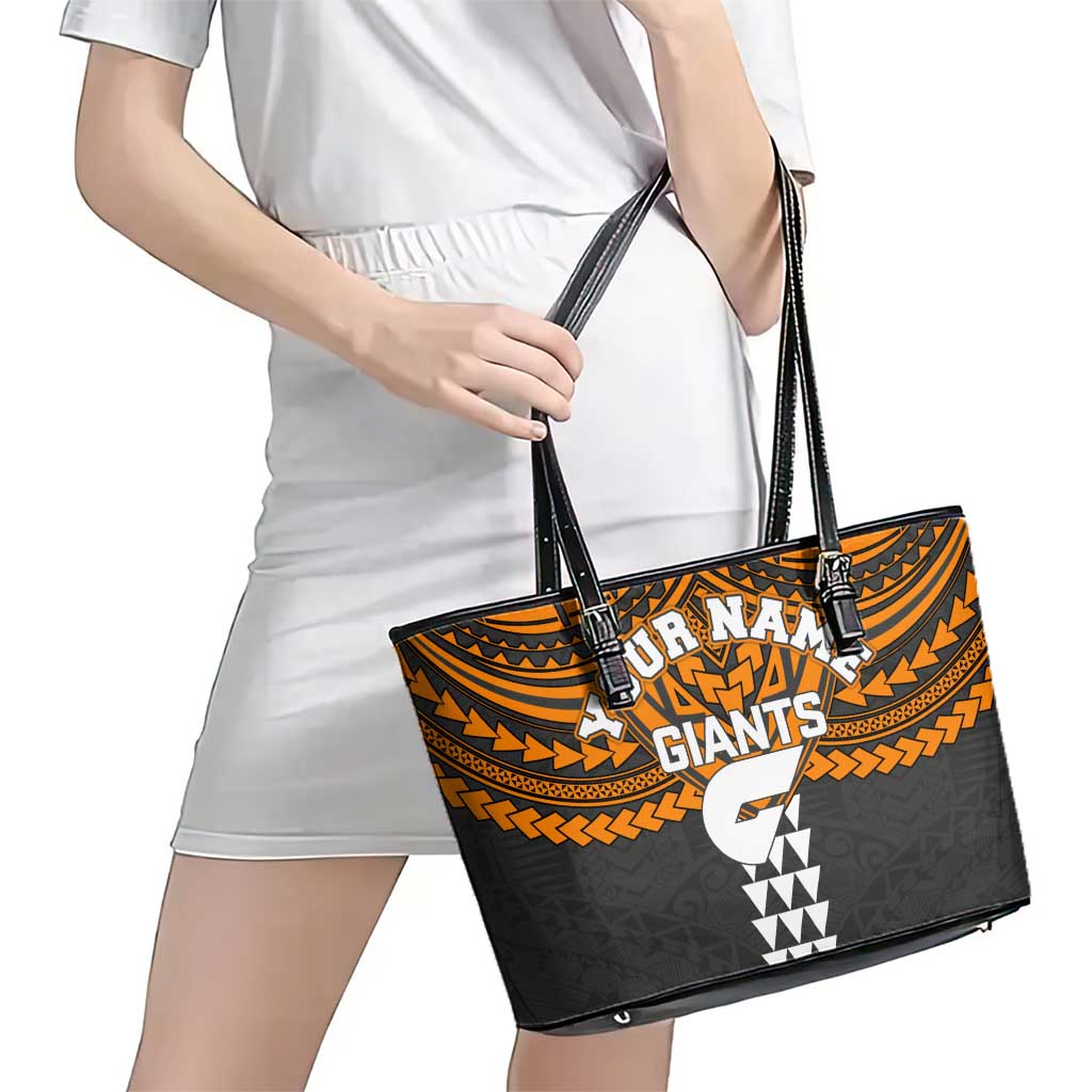 Personalized GWS Giants Leather Tote Bag Polynesian Tribal Pattern Heritage Football