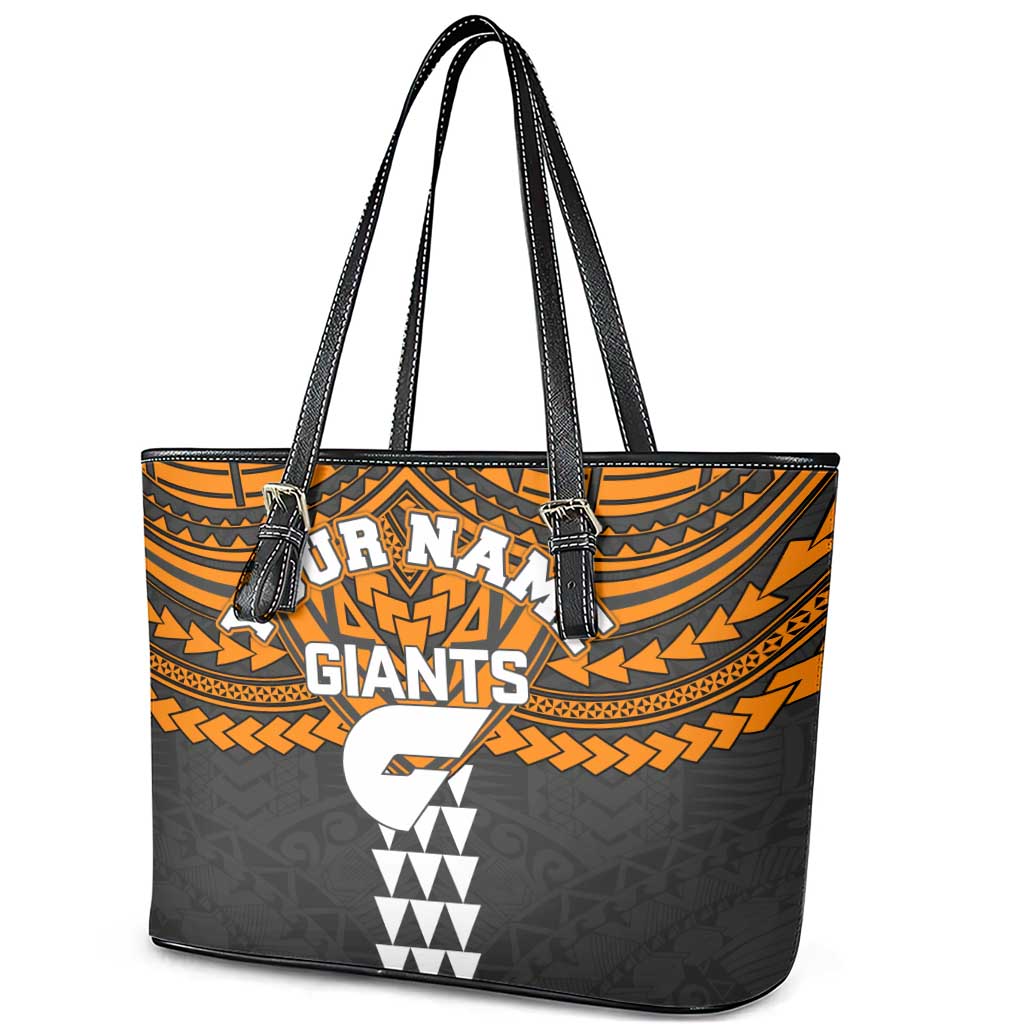 Personalized GWS Giants Leather Tote Bag Polynesian Tribal Pattern Heritage Football