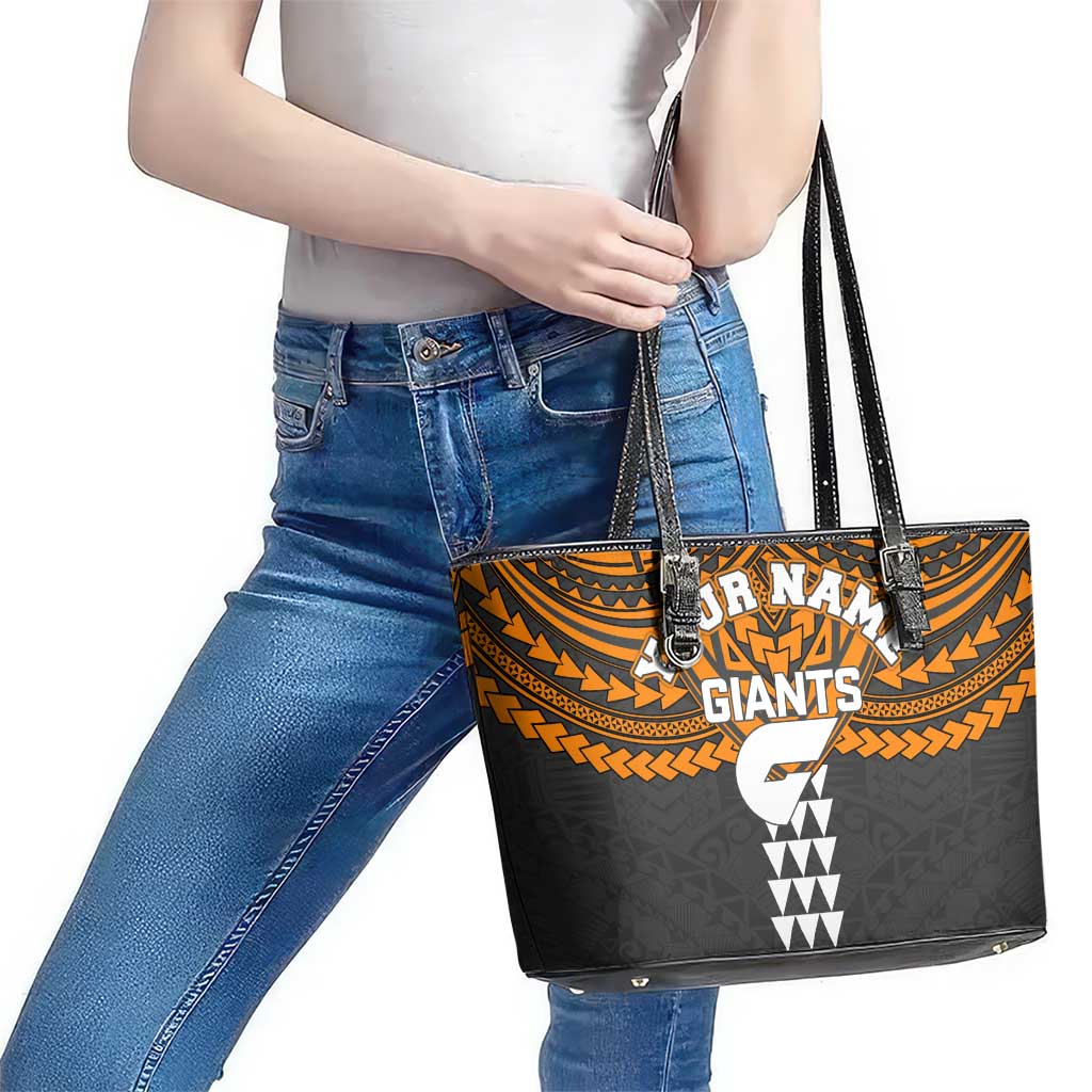 Personalized GWS Giants Leather Tote Bag Polynesian Tribal Pattern Heritage Football