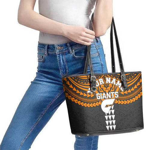 Personalized GWS Giants Leather Tote Bag Polynesian Tribal Pattern Heritage Football