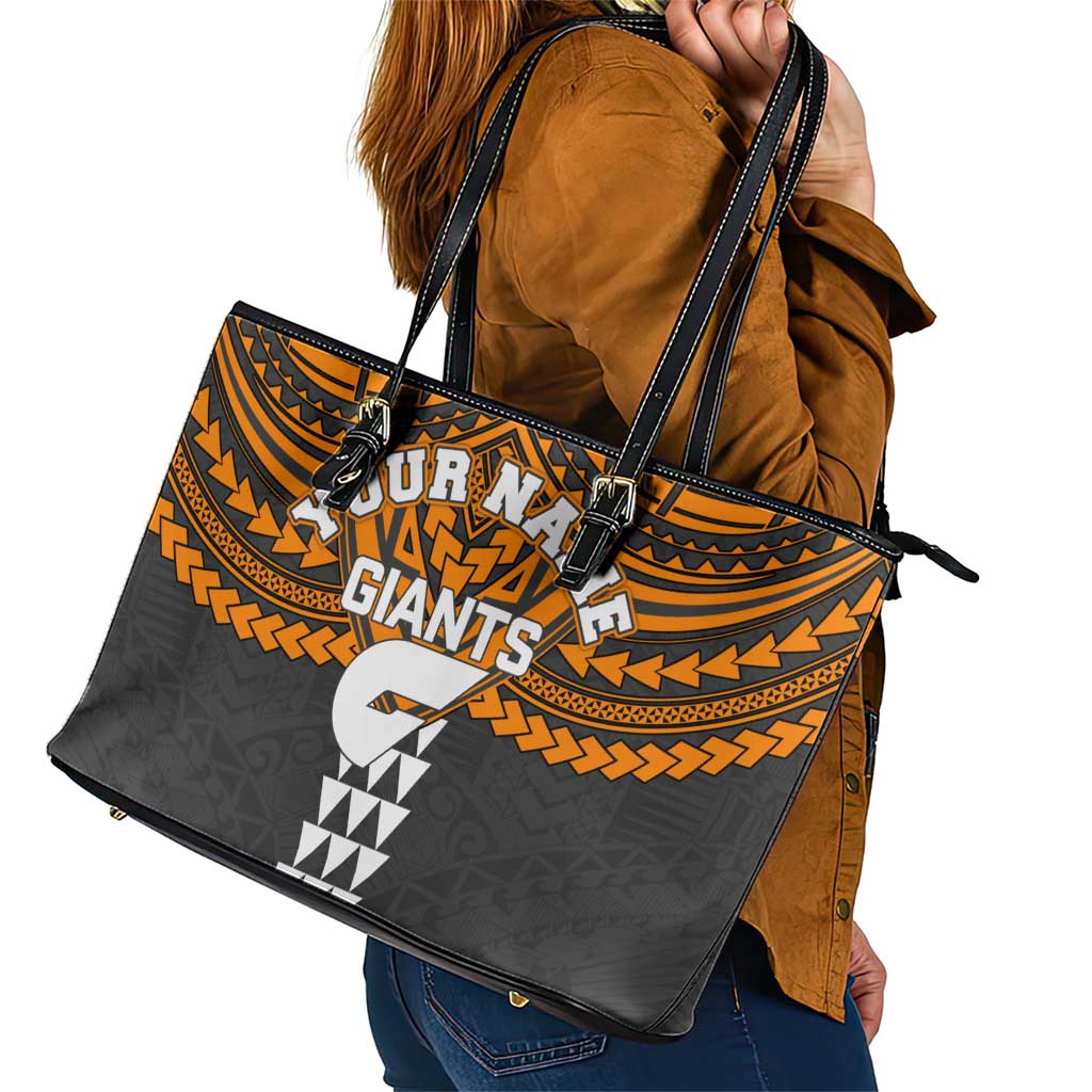 Personalized GWS Giants Leather Tote Bag Polynesian Tribal Pattern Heritage Football