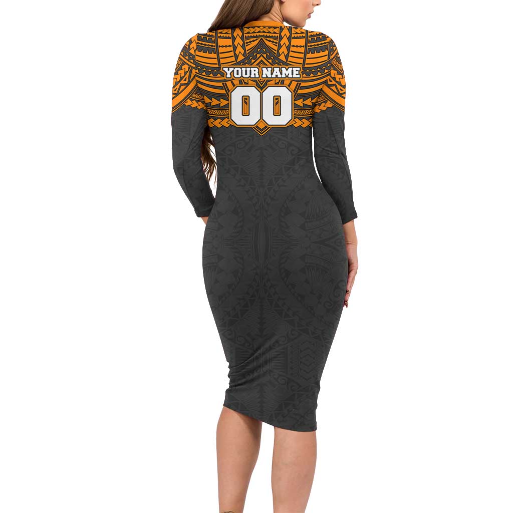 Personalized GWS Giants Long Sleeve Bodycon Dress Polynesian Tribal Pattern Heritage Football
