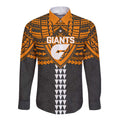 Personalized GWS Giants Long Sleeve Button Shirt Polynesian Tribal Pattern Heritage Football
