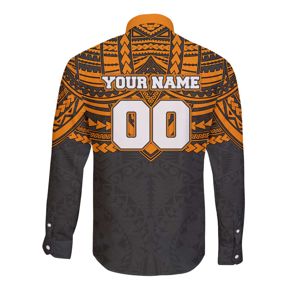 Personalized GWS Giants Long Sleeve Button Shirt Polynesian Tribal Pattern Heritage Football