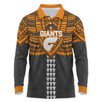Personalized GWS Giants Long Sleeve Polo Shirt Polynesian Tribal Pattern Heritage Football