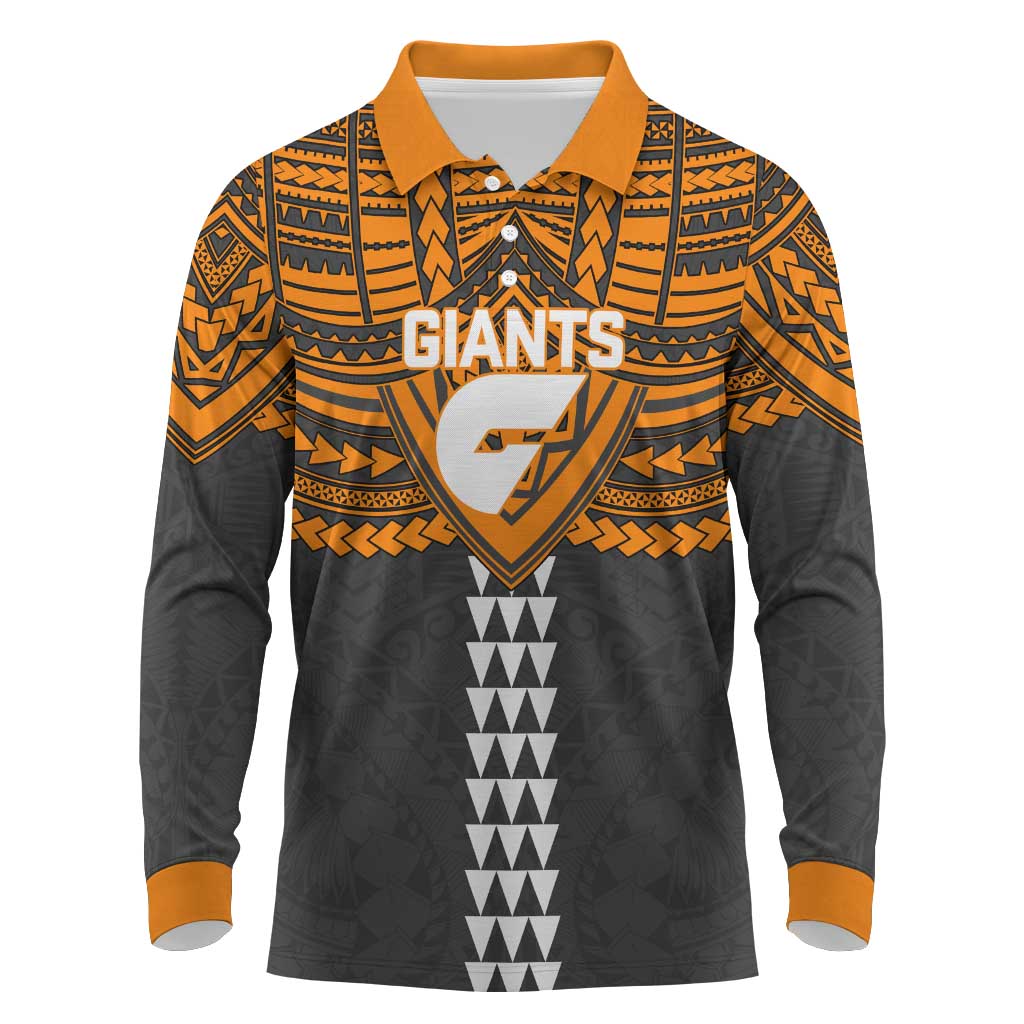 Personalized GWS Giants Long Sleeve Polo Shirt Polynesian Tribal Pattern Heritage Football