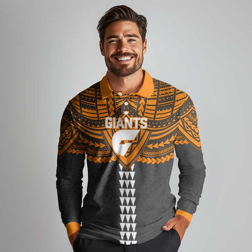 Personalized GWS Giants Long Sleeve Polo Shirt Polynesian Tribal Pattern Heritage Football