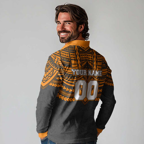 Personalized GWS Giants Long Sleeve Polo Shirt Polynesian Tribal Pattern Heritage Football