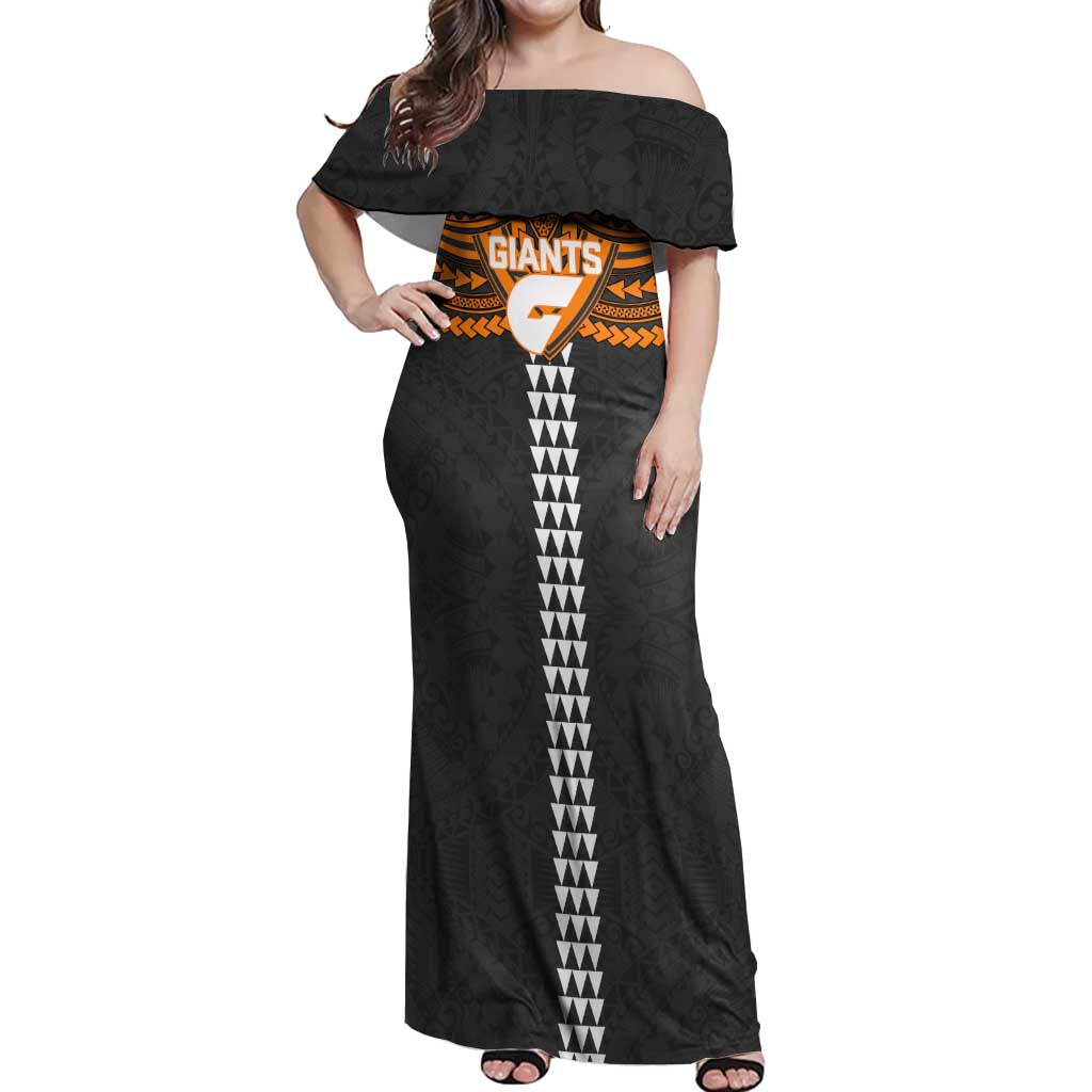 Personalized GWS Giants Off Shoulder Maxi Dress Polynesian Tribal Pattern Heritage Football