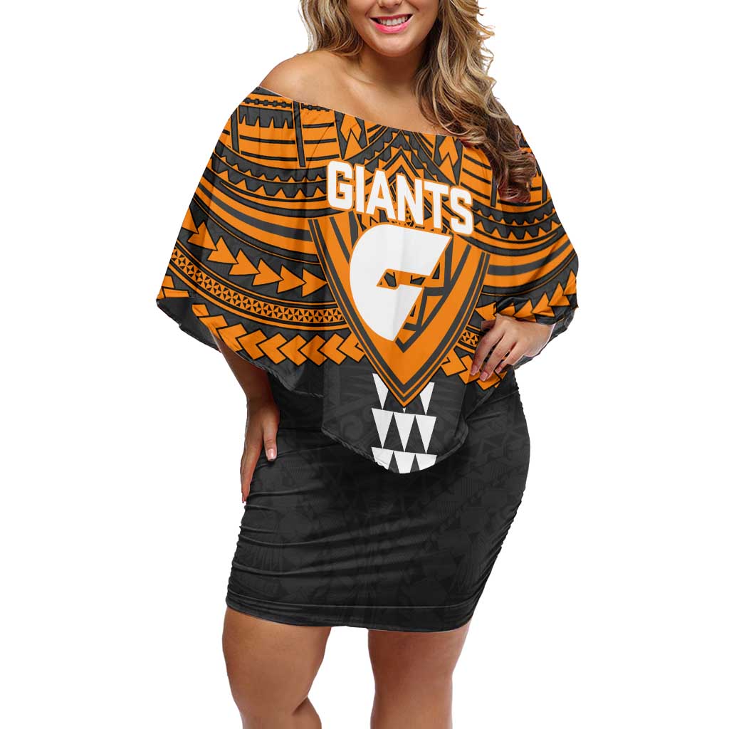 Personalized GWS Giants Off Shoulder Short Dress Polynesian Tribal Pattern Heritage Football