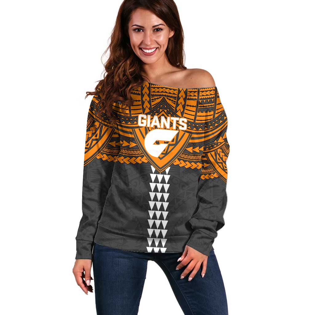 Personalized GWS Giants Off Shoulder Sweater Polynesian Tribal Pattern Heritage Football