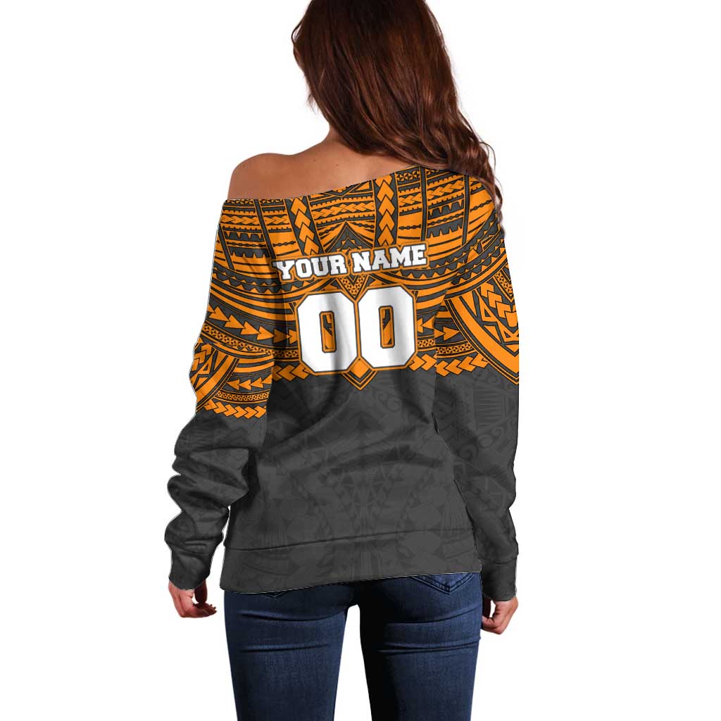 Personalized GWS Giants Off Shoulder Sweater Polynesian Tribal Pattern Heritage Football