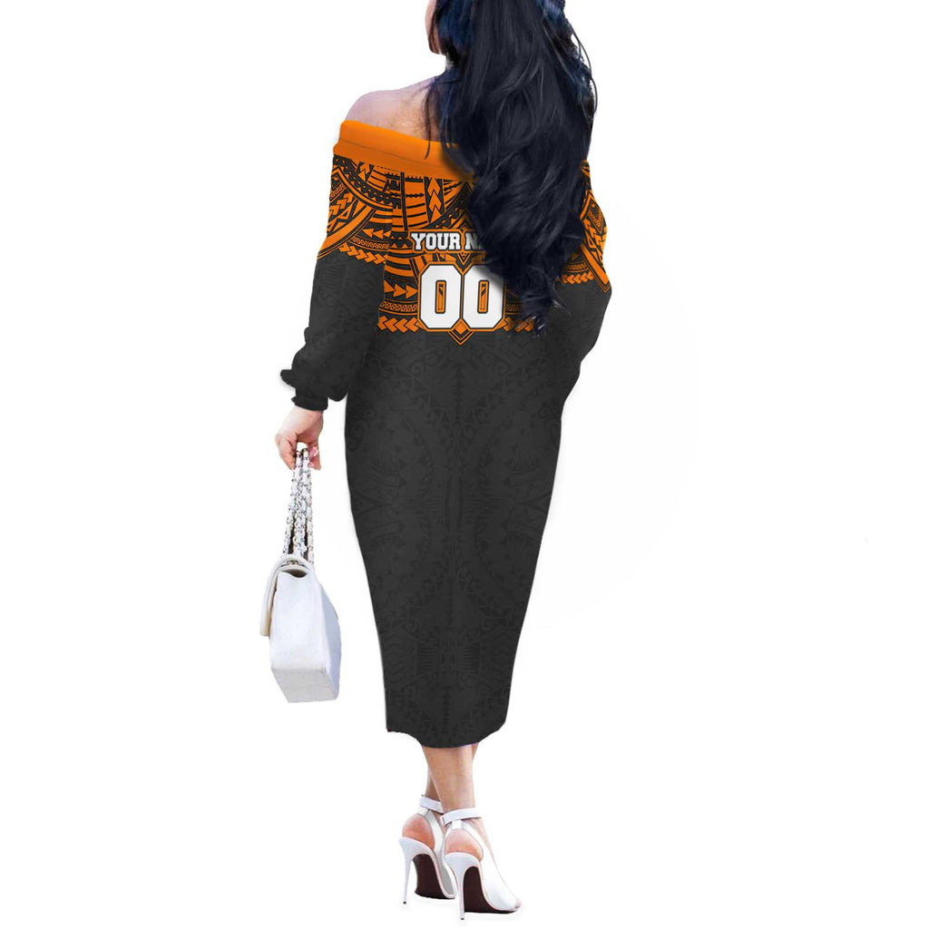 Personalized GWS Giants Off The Shoulder Long Sleeve Dress Polynesian Tribal Pattern Heritage Football