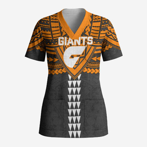 Personalized GWS Giants Scrub Top Polynesian Tribal Pattern Heritage Football