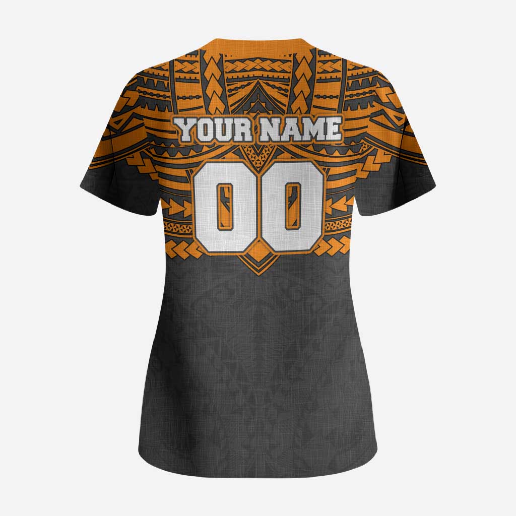 Personalized GWS Giants Scrub Top Polynesian Tribal Pattern Heritage Football
