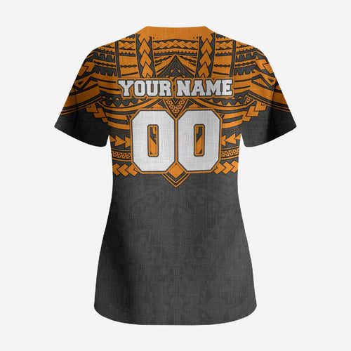 Personalized GWS Giants Scrub Top Polynesian Tribal Pattern Heritage Football