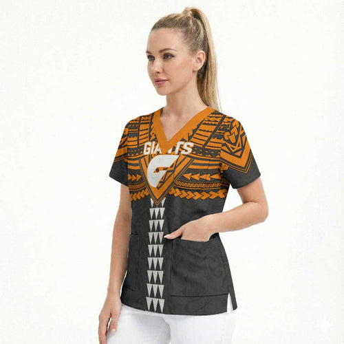 Personalized GWS Giants Scrub Top Polynesian Tribal Pattern Heritage Football