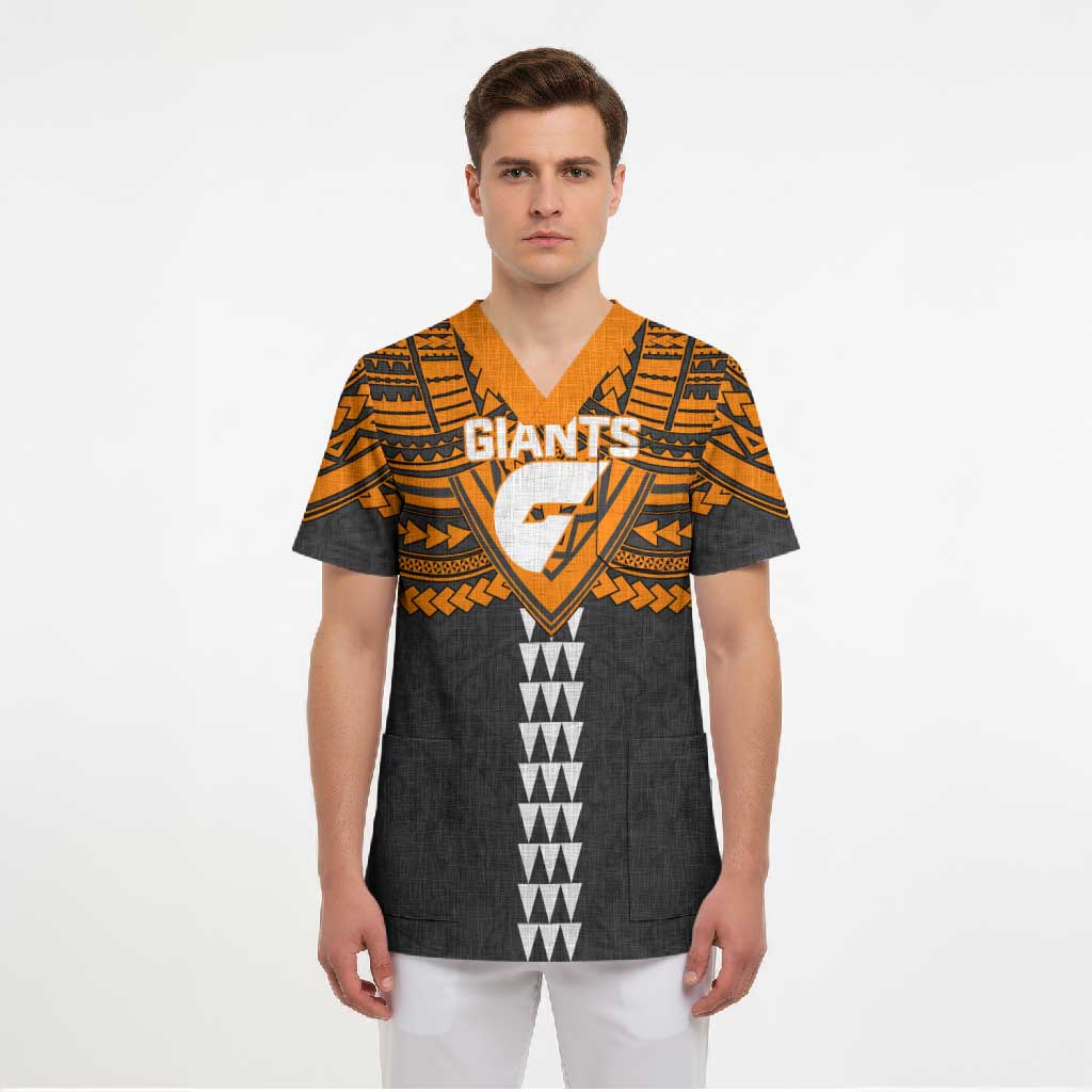 Personalized GWS Giants Scrub Top Polynesian Tribal Pattern Heritage Football