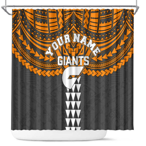 Personalized GWS Giants Shower Curtain Polynesian Tribal Pattern Heritage Football