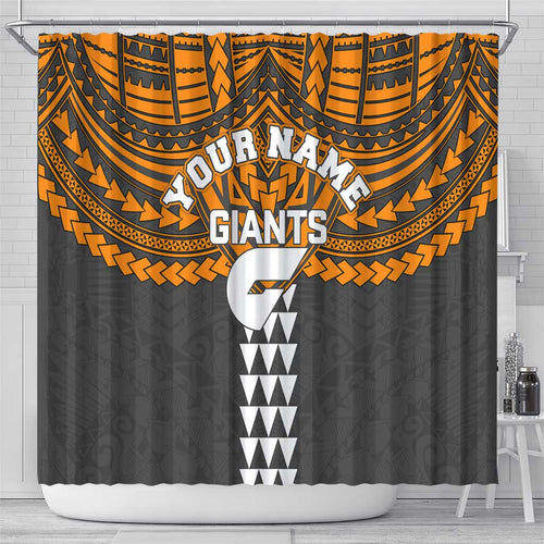 Personalized GWS Giants Shower Curtain Polynesian Tribal Pattern Heritage Football