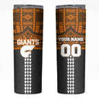 Personalized GWS Giants Skinny Tumbler Polynesian Tribal Pattern Heritage Football