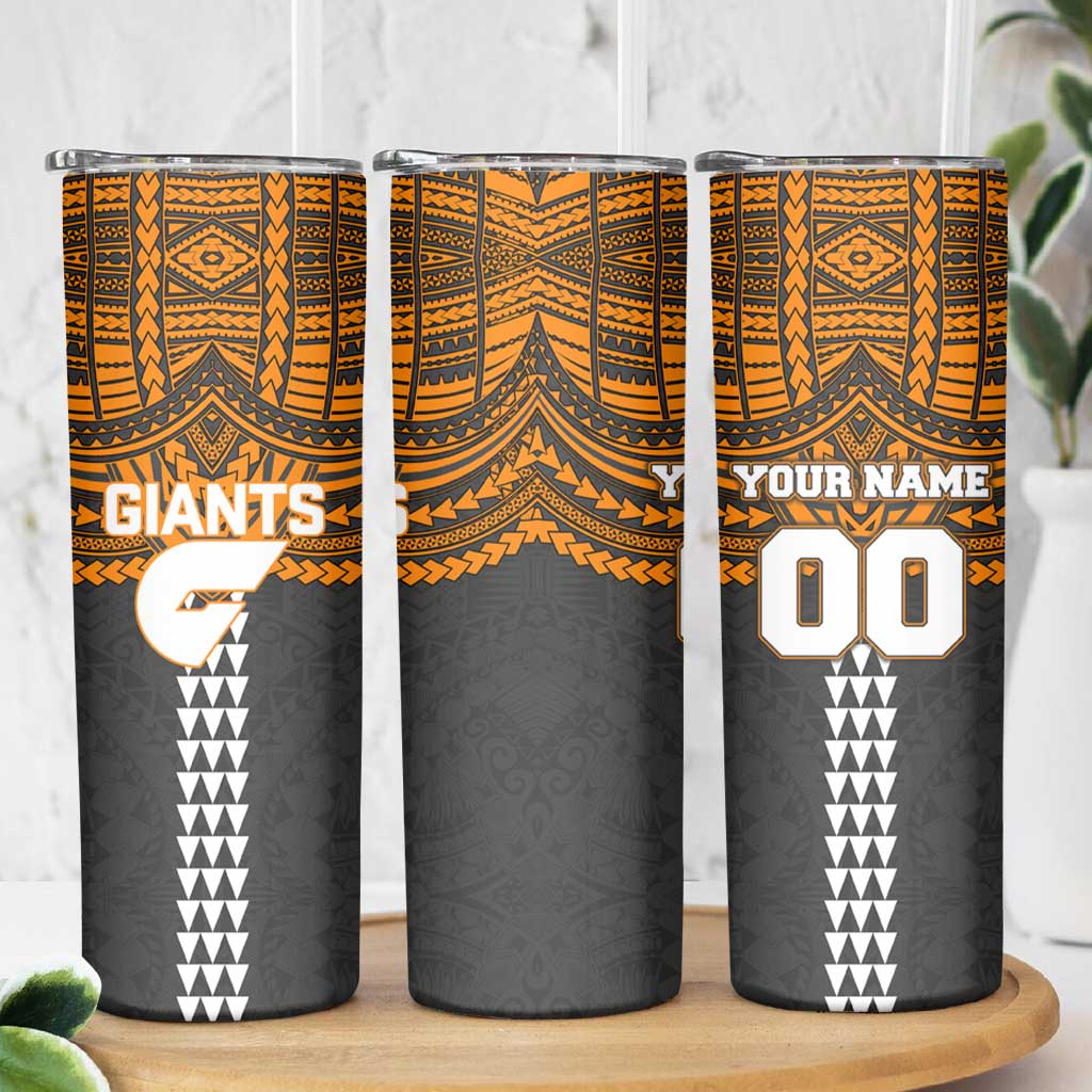 Personalized GWS Giants Skinny Tumbler Polynesian Tribal Pattern Heritage Football