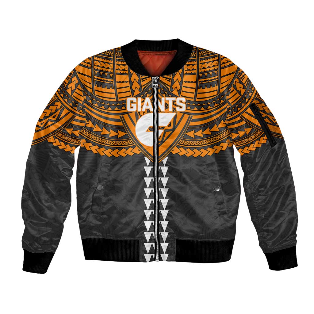 Personalized GWS Giants Sleeve Zip Bomber Jacket Polynesian Tribal Pattern Heritage Football