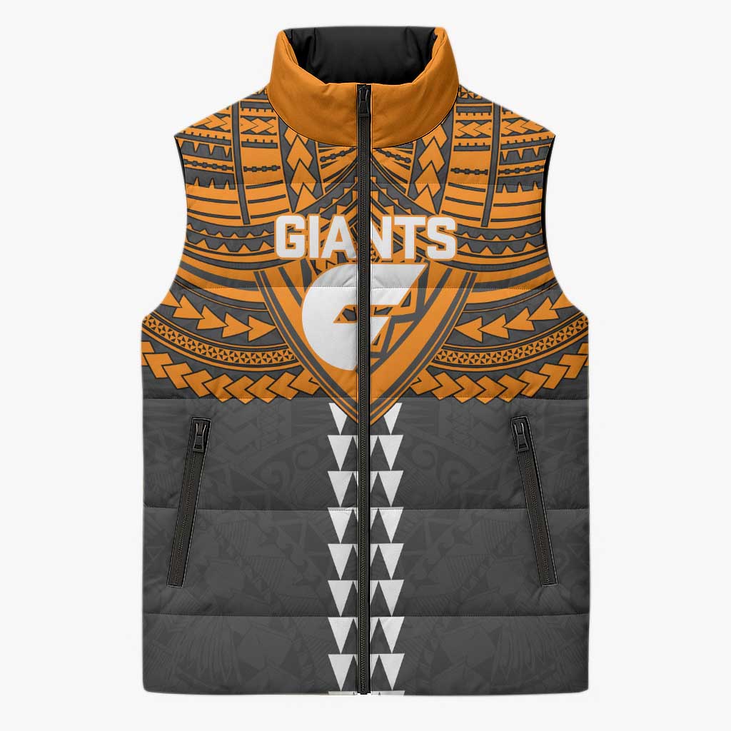 Personalized GWS Giants Sleeveless Puffer Jacket Polynesian Tribal Pattern Heritage Football
