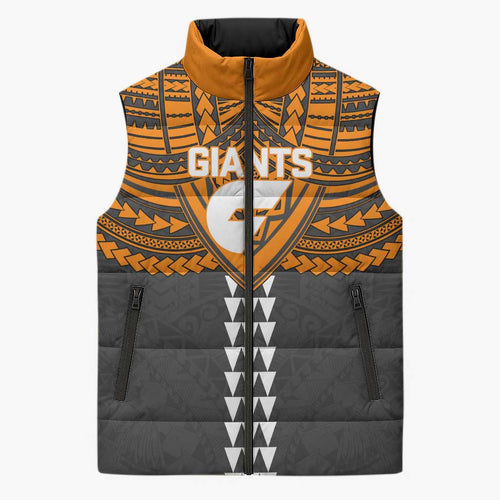 Personalized GWS Giants Sleeveless Puffer Jacket Polynesian Tribal Pattern Heritage Football