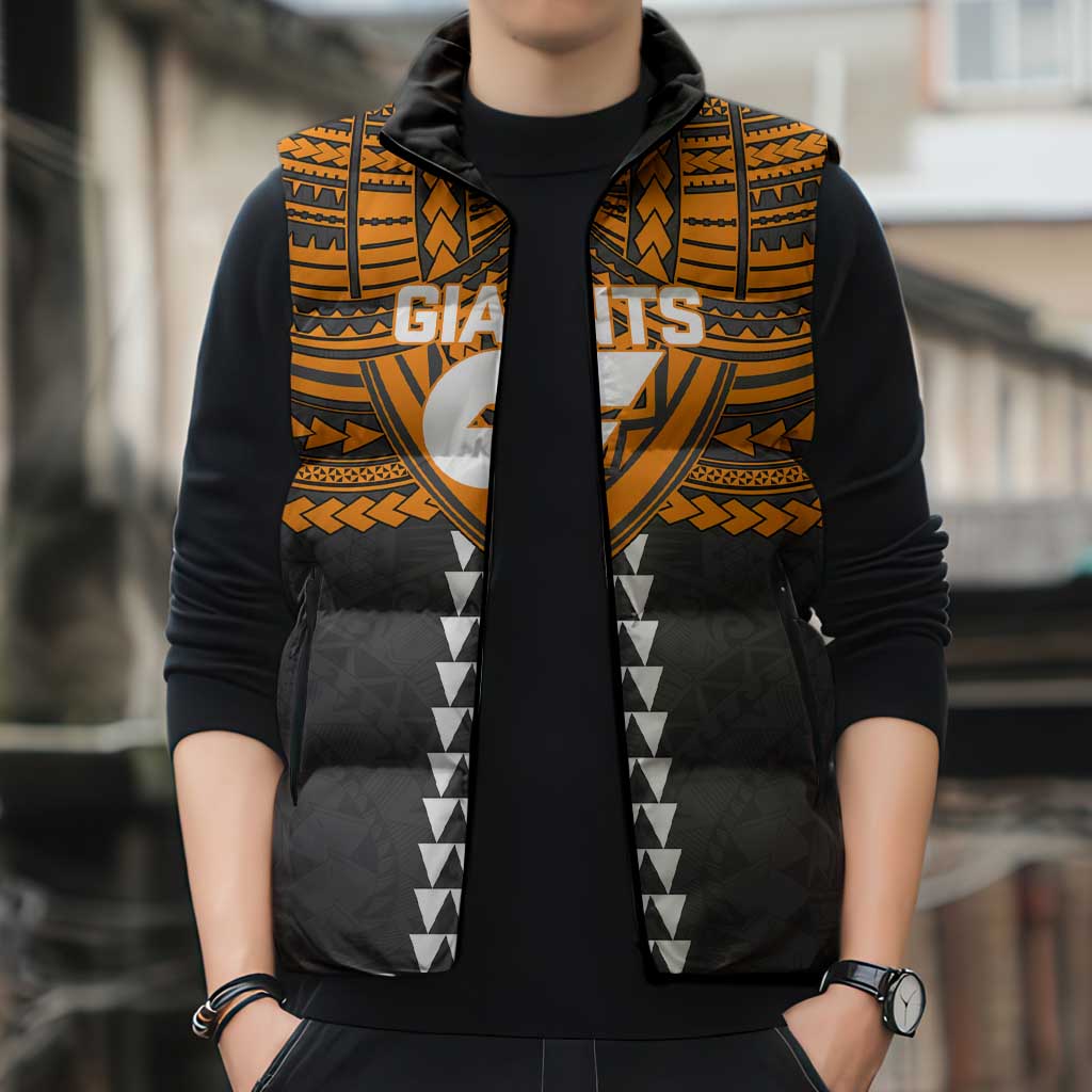 Personalized GWS Giants Sleeveless Puffer Jacket Polynesian Tribal Pattern Heritage Football
