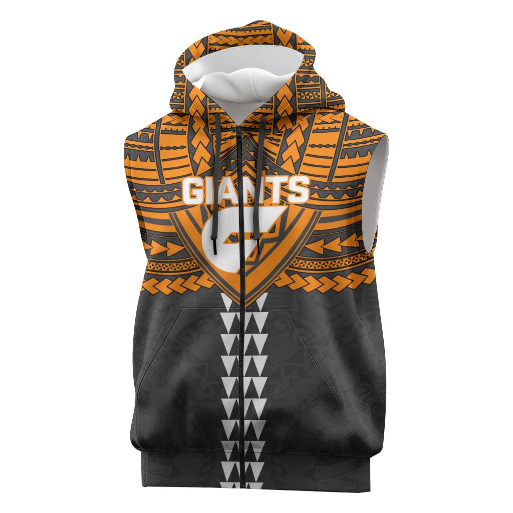 Personalized GWS Giants Sleeveless Zip Hoodie Polynesian Tribal Pattern Heritage Football