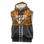 Personalized GWS Giants Sleeveless Zip Hoodie Polynesian Tribal Pattern Heritage Football