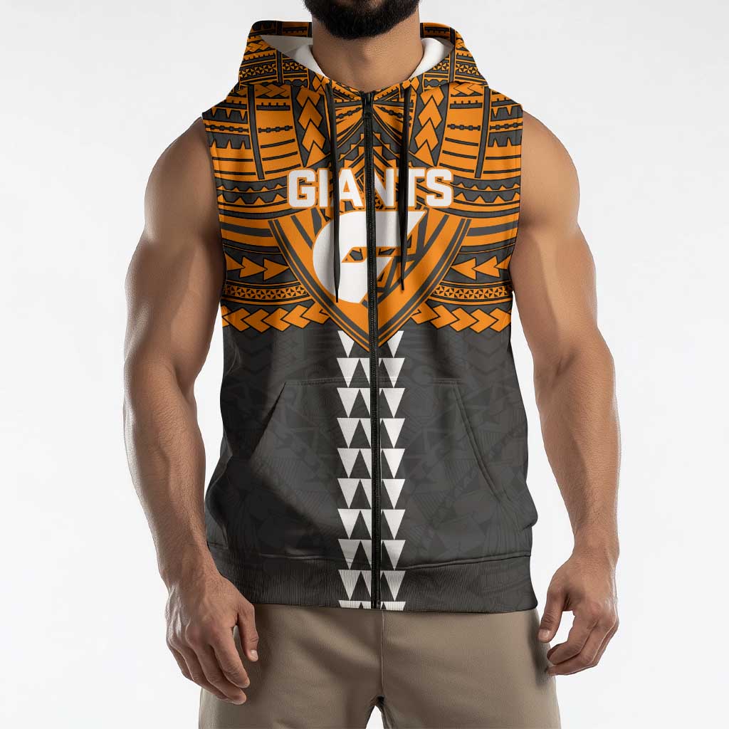 Personalized GWS Giants Sleeveless Zip Hoodie Polynesian Tribal Pattern Heritage Football