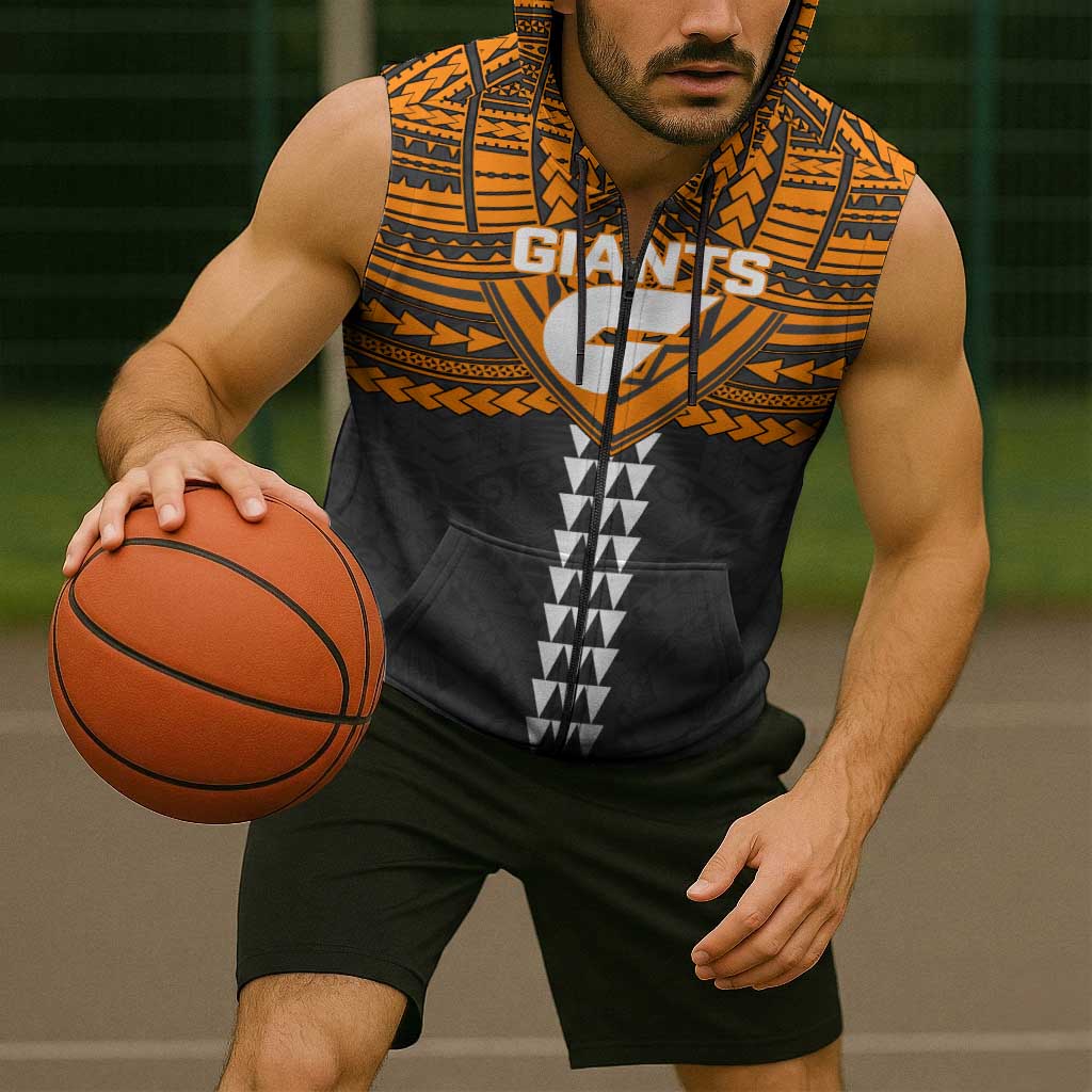 Personalized GWS Giants Sleeveless Zip Hoodie Polynesian Tribal Pattern Heritage Football