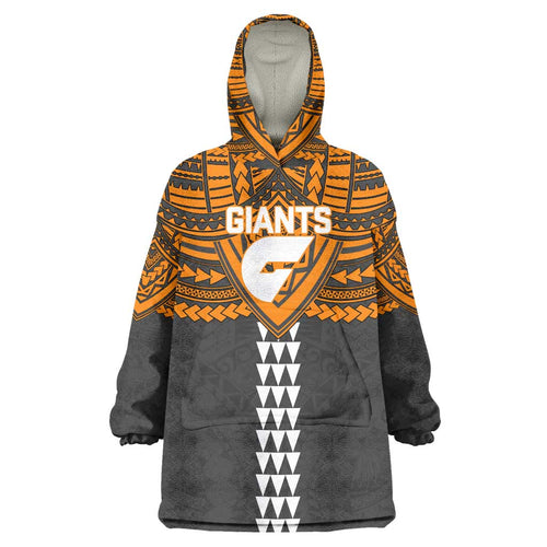 Personalized GWS Giants Wearable Blanket Hoodie Polynesian Tribal Pattern Heritage Football