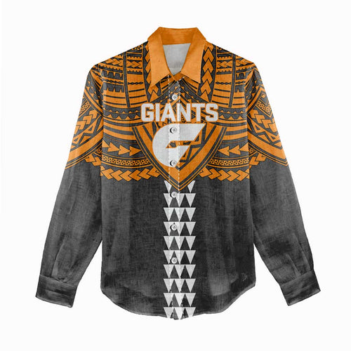 Personalized GWS Giants Women Casual Shirt Polynesian Tribal Pattern Heritage Football