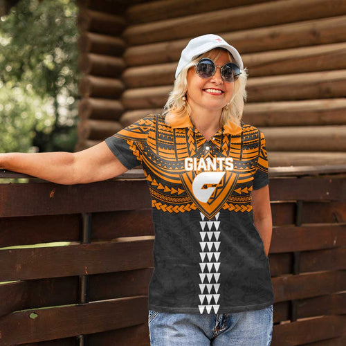 Personalized GWS Giants Women Polo Shirt Polynesian Tribal Pattern Heritage Football